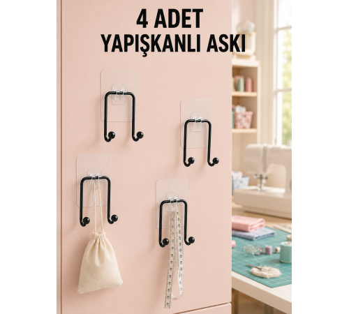 4 Adet Çok Amaçlı Yapışkanlı Askılık Ev Düzenleyici Duvar Askı Seti