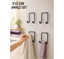 4'lü Duvar Tipi Yapışkanlı Askı Pratik Ev ve Banyo Askılık Seti