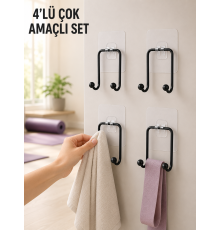 4'lü Duvar Tipi Yapışkanlı Askı Pratik Ev ve Banyo Askılık Seti
