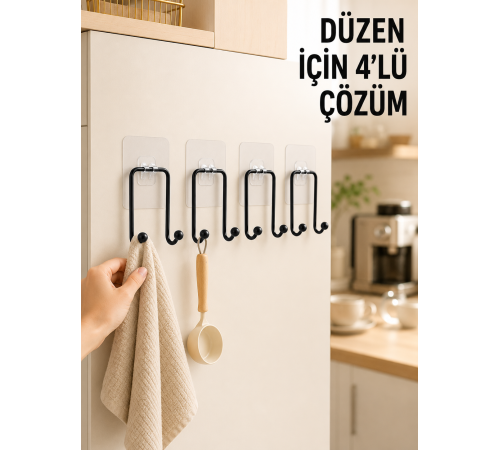 4 Adet Yapışkanlı Askı Çok Amaçlı Mutfak Banyo Düzenleyici Askılık