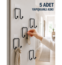 5 Adet Yapışkanlı Duvar Askısı Çok Amaçlı Pratik Askılık Seti