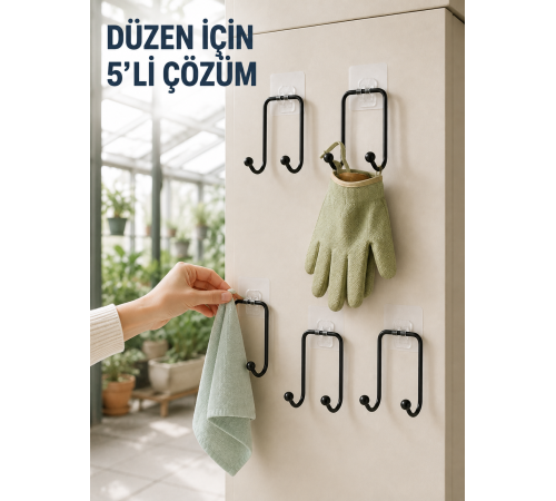5 Adet Çok Amaçlı Yapışkanlı Askılık Ev Düzenleyici Duvar Askısı