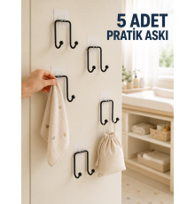 5'li Duvar Tipi Yapışkanlı Askı Pratik Ev ve Yaşam Alanı Askılık Seti