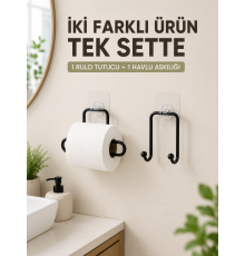 Pratik Yapışkanlı Rulo Kağıtlık ve Havlu Bez Askılığı 2 Parça Düzenleyici Set