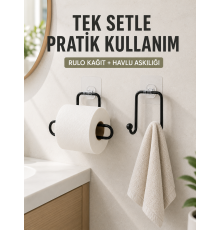 Banyo ve Mutfak İçin Yapışkanlı Havlu Askılığı ve Rulo Kağıt Tutucu Set