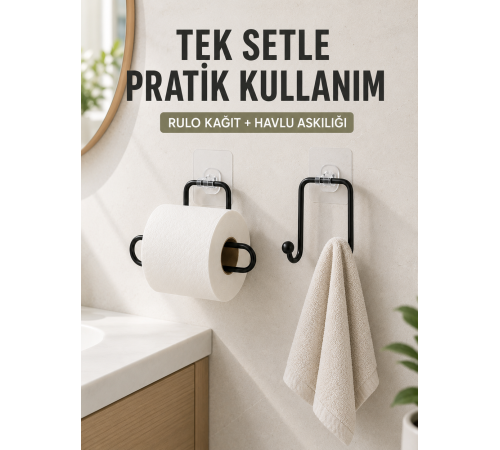Banyo ve Mutfak İçin Yapışkanlı Havlu Askılığı ve Rulo Kağıt Tutucu Set