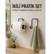 Duvara Yapışkanlı 2’li Düzenleme Seti Havlu Askısı ve Tuvalet Kağıdı Tutucu