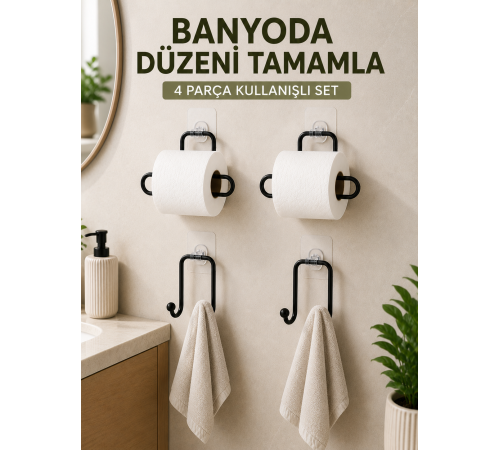 Banyo ve Mutfak İçin 4 Parça Set 2 Adet Kağıtlık 2 Adet Havlu Askısı