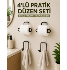 Duvara Yapışkanlı Rulo Kağıtlık ve Havlu Askılığı 2’şer Adet 4’lü Set