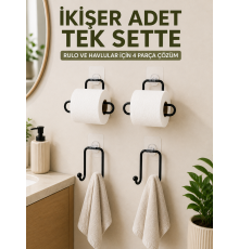 Rulo Kağıt Tutucu ve Havlu Bez Askılığı Seti 2’şer Adet Toplam 4 Parça