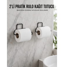 2 Adet Siyah Yapışkanlı Kağıtlık Duvar Tipi Tuvalet Kağıdı ve Rulo Tutucu