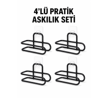 Siyah Metal WC Kağıtlık Yapışkanlı Duvar Tipi Tuvalet Kağıdı Tutucu Seti 4 Adet