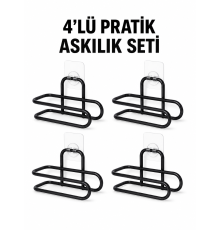 Siyah Metal WC Kağıtlık Yapışkanlı Duvar Tipi Tuvalet Kağıdı Tutucu Seti 4 Adet