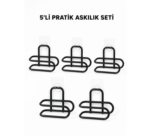 Siyah Metal WC Kağıtlık Yapışkanlı Tuvalet Kağıdı Rulo Tutucu 5 Adet Avantajlı Set