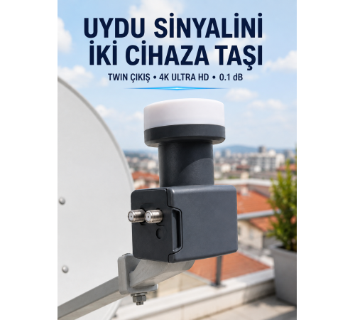 Twin LNB Çift Çıkışlı Uydu Anten LNB 4K Ultra HD Ku Band 0.1 dB