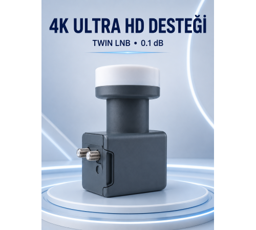 Uydu Anten LNB Twin Çıkışlı 0.1 dB Ku Band 4K Ultra HD Uyumlu