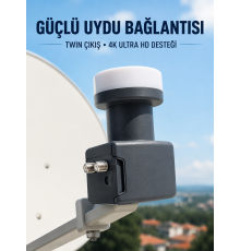 4K Ultra HD Twin LNB Çift Uydu Çıkışlı Ku Band Çanak Anten LNB 0.1 dB