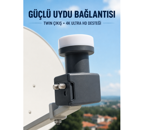 4K Ultra HD Twin LNB Çift Uydu Çıkışlı Ku Band Çanak Anten LNB 0.1 dB
