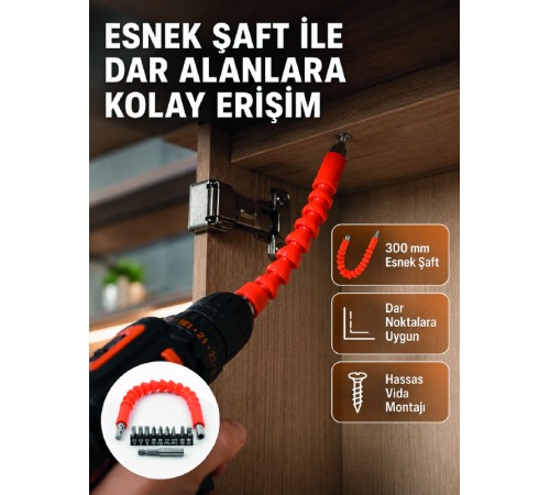 12 Parça Esnek Bits Uç Seti 300 mm Esnek Şaftlı Tornavida Uç Seti