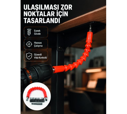 DMAX Esnek Şaftlı Matkap Bits Uç Seti 12 Parça Vida Montaj ve Tamir Seti