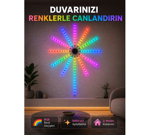 RGB LED Duvar Aydınlatması Telefon Kontrollü Dekoratif Ortam Işığı