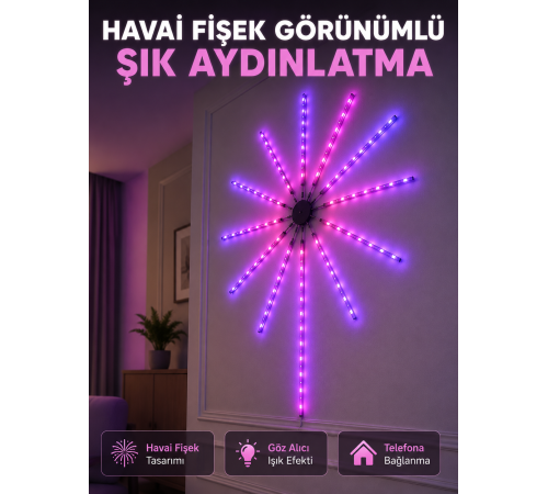Dekoratif RGB Fireworks LED Duvar Işığı Çok Renkli Telefon Kontrollü LED Aydınlatma