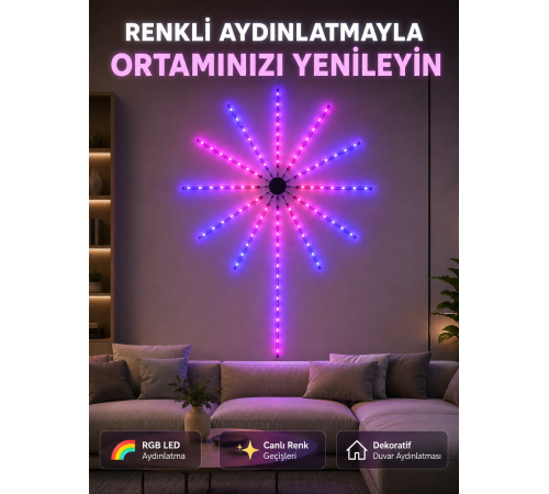 RGB LED Dekoratif Duvar Lambası İç Mekân Telefon Kontrollü Ortam Aydınlatması