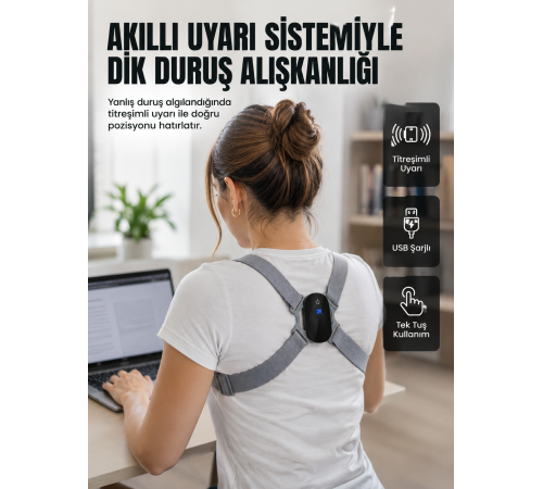 Akıllı Dik Duruş Düzeltici Titreşim Uyarılı Şarjlı Destek Cihazı