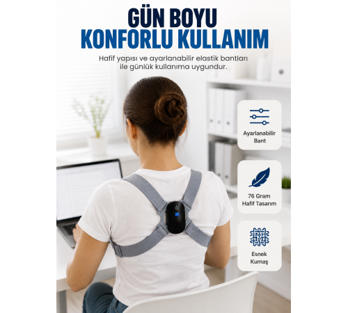 Şarjlı Akıllı Dik Duruş Destek Aparatı Ayarlanabilir Omuz Bandı