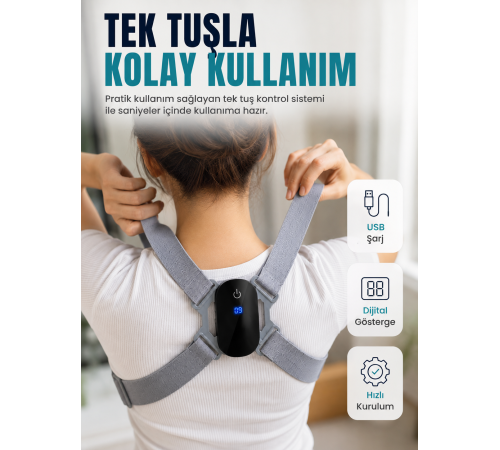 Ayarlanabilir Askılı Akıllı Dik Duruş Destekleyici Dijital Göstergeli Dik Duruş Cihazı