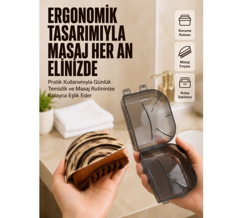Masaj Fırçası Ahşap Desenli Yumuşak Kıllı Vücut Temizleme ve Banyo Fırçası
