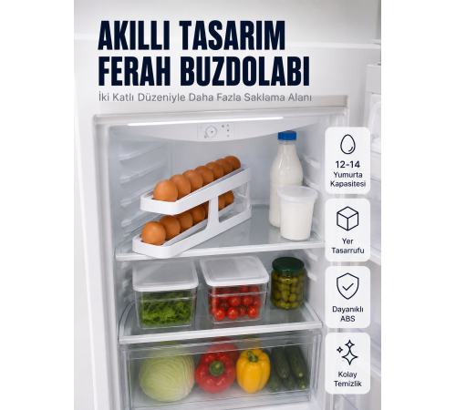 Buzdolabı Yumurta Düzenleyici İki Katlı Kayar Raylı Yumurta Organizeri