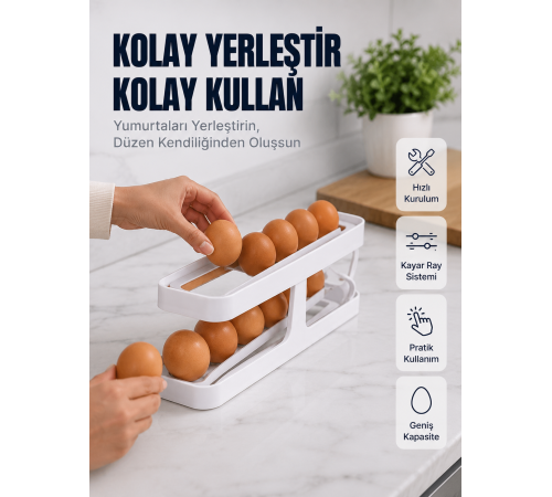 Yumurta Düzenleyici Organizer Buzdolabı İçin Yer Tasarruflu Saklama Rafı