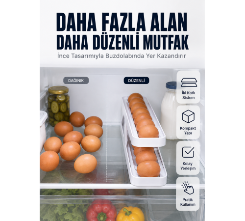 Kayar Ray Sistemli Buzdolabı Yumurta Saklama Düzenleyici Organizer