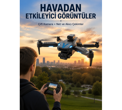 Katlanabilir Çift Kameralı Drone Uzaktan Kumandalı Hava Aracı