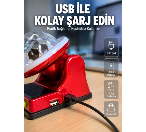 Güneş Enerjili LED Disco Lamba Şarjlı RGB Parti ve Dekoratif Aydınlatma Lambası