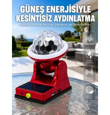 Şarjlı RGB Projektör Lamba Güneş Enerjili Çok Fonksiyonlu Disco Işık Lambası