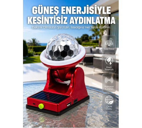 Şarjlı RGB Projektör Lamba Güneş Enerjili Çok Fonksiyonlu Disco Işık Lambası