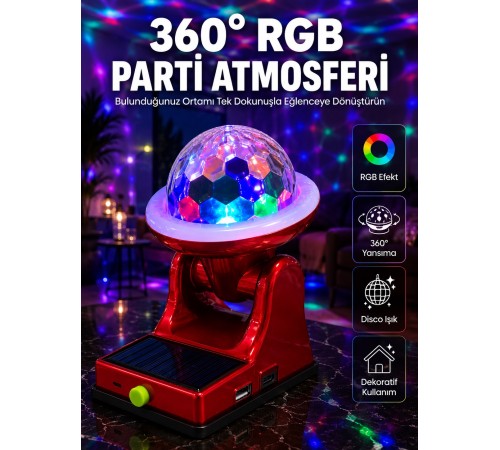 360° RGB LED Disco Işığı Ayarlanabilir Başlıklı Güneş Enerjili Projektör Lamba