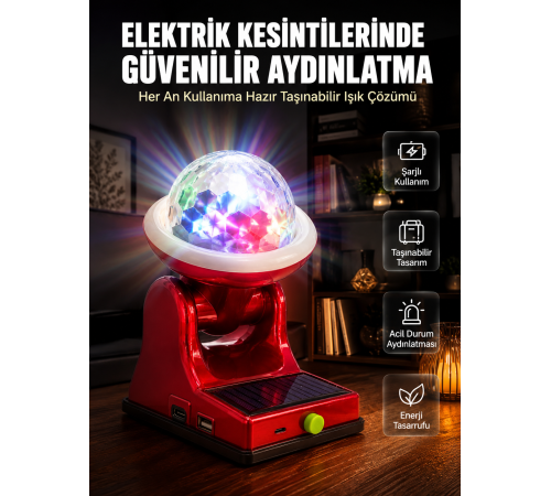 Çok Amaçlı Şarjlı LED Projektör Lamba Solar Enerjili RGB Ambiyans ve Parti Işığı