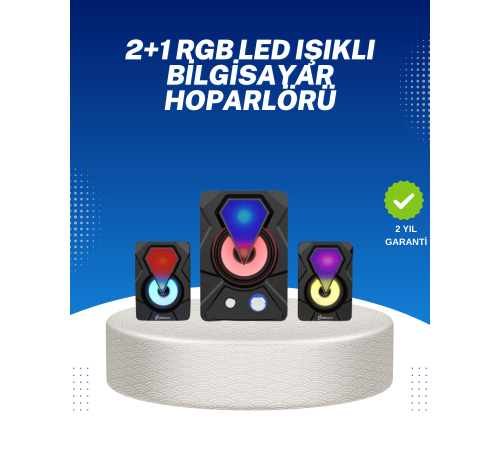 RGB Işıklı USB Hoparlör Seti 9W Çıkış Gücü Derin Bas