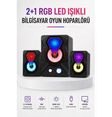 RGB LED Aydınlatmalı Bilgisayar Oyun Hoparlör Sistemi