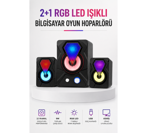RGB LED Aydınlatmalı Bilgisayar Oyun Hoparlör Sistemi