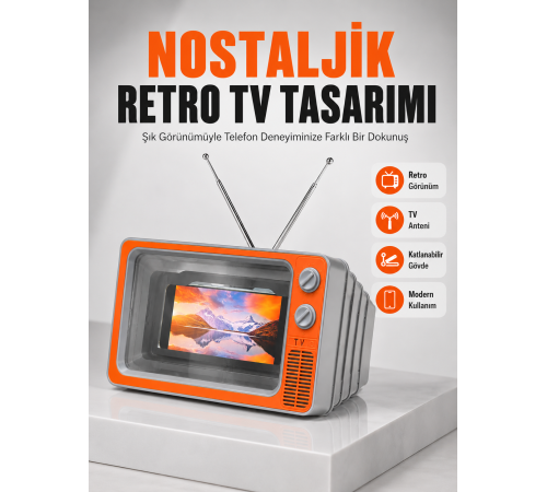 12 İnç Telefon Ekran Büyütücü Retro TV Tasarımlı HD Fresnel Lens Taşınabilir Mobil Ekran Büyütücü