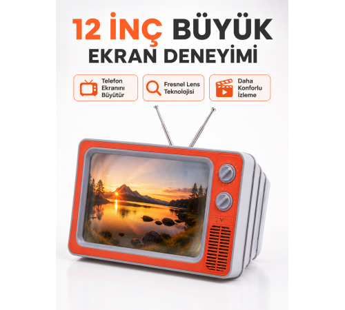 Telefon Ekran Büyütücü 3D HD Lens Retro TV Görünümlü Katlanabilir Mobil Ekran