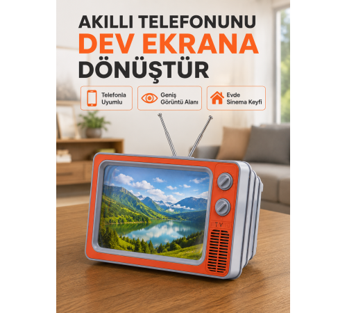 Retro TV Telefon Ekran Büyütücü 12'' HD Görüntü Büyütme Standlı Katlanabilir Telefon Tutucu