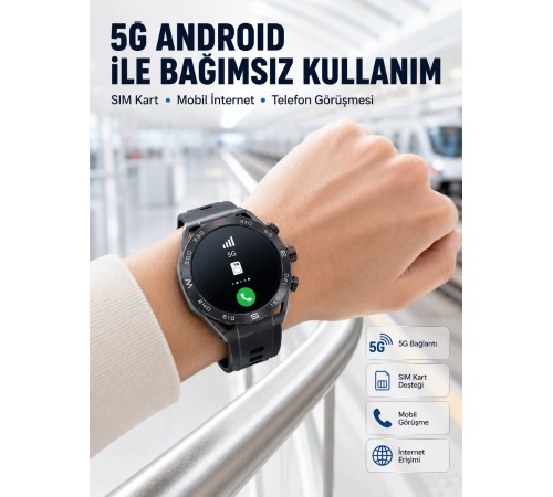5G Android Akıllı Saat AMOLED Ekran SIM Kart Destekli Kameralı