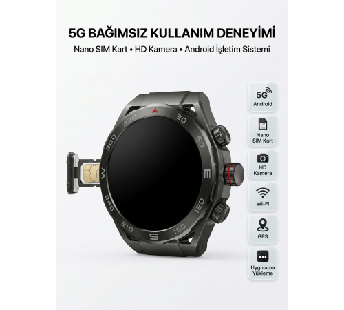 SIM Kartlı 5G Android Akıllı Saat HD Kamera Wi-Fi GPS Uygulama Yükleyebilen