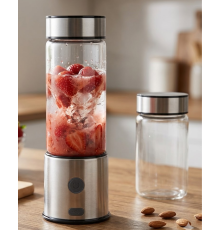USB Type C Şarjlı Cam Blender 6 Bıçaklı Smoothie ve Shake Blender