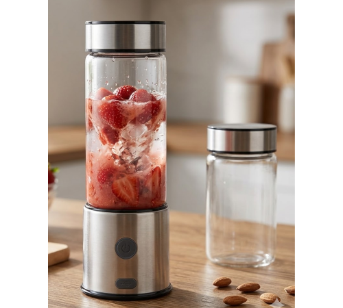 Çift Hazneli Cam Blender USB Şarjlı Smoothie ve Buz Kırıcı Blender
